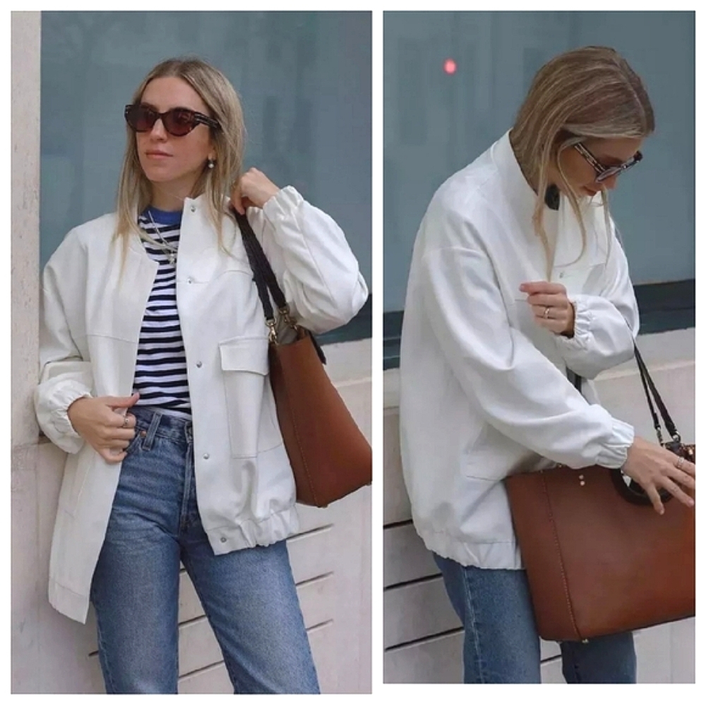 ZARA OVERSIZED LONG BOMBER WHITE SIZE XS L - Picture 9 of 16